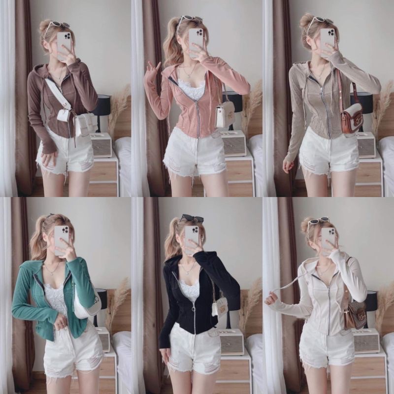 Áo hoodie khoá đồng ôm body siêu tôn dáng