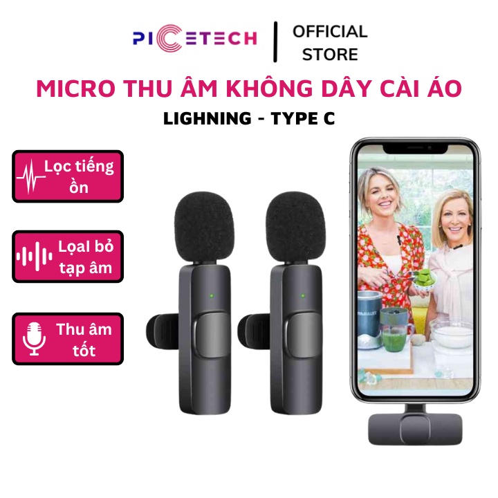 Micro Thu Âm Không Dây Cài Áo Bản Pro Cao Cấp , Khử Tiếng Ồn Chống Tạp Âm - Chính Hãng PICETECH