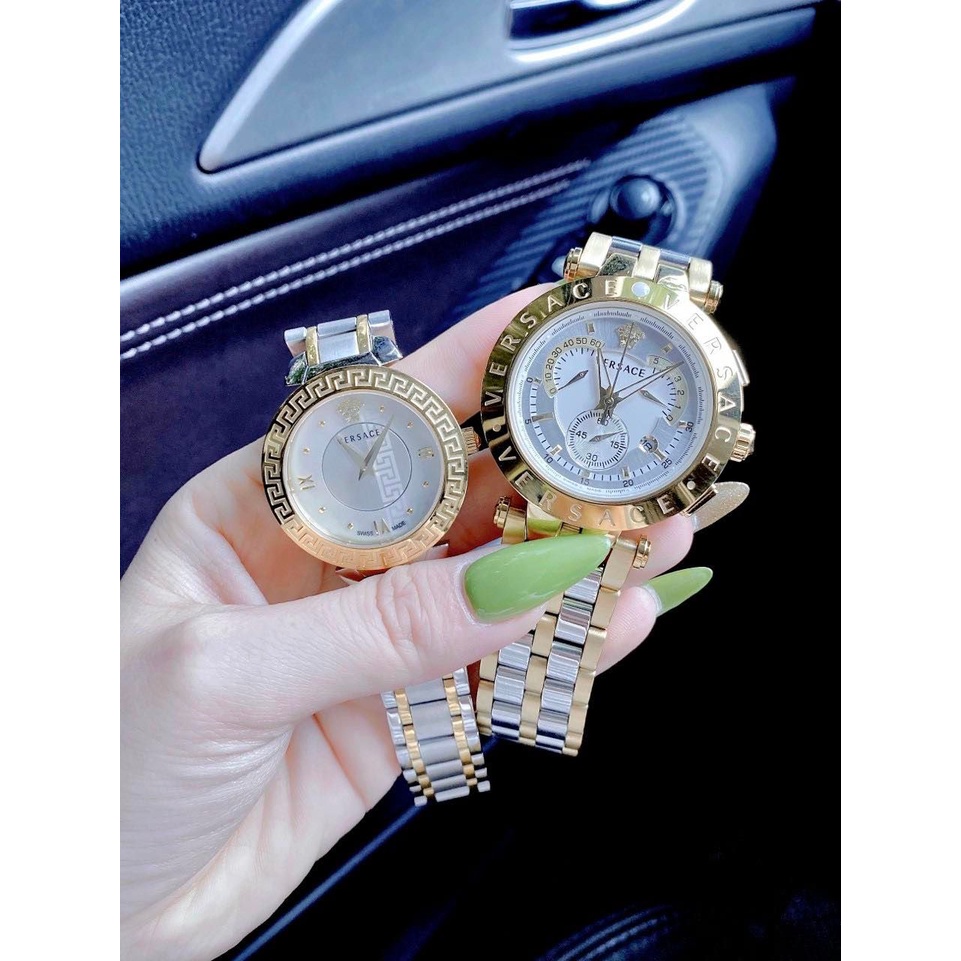 Cặp Đồng hồ nam nữ Versace ANALLOGUE DIAL MEN  dây thép demi Mặt trắng - Máy Swiss Quartz- Bảo Hành 24 Tháng