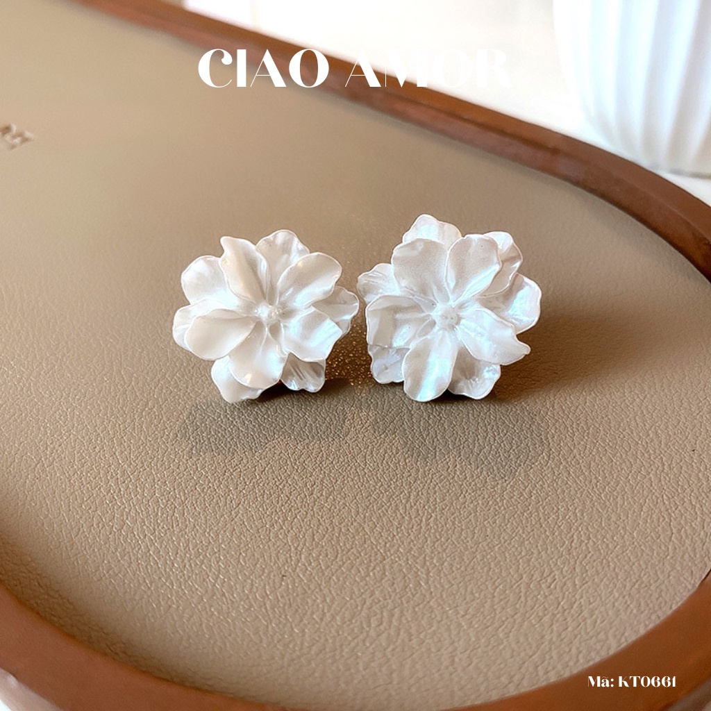 Khuyên tai nữ, Bông tai nữ nụ to hoa trắng dày Trang sức Ciao Amor - KT0661