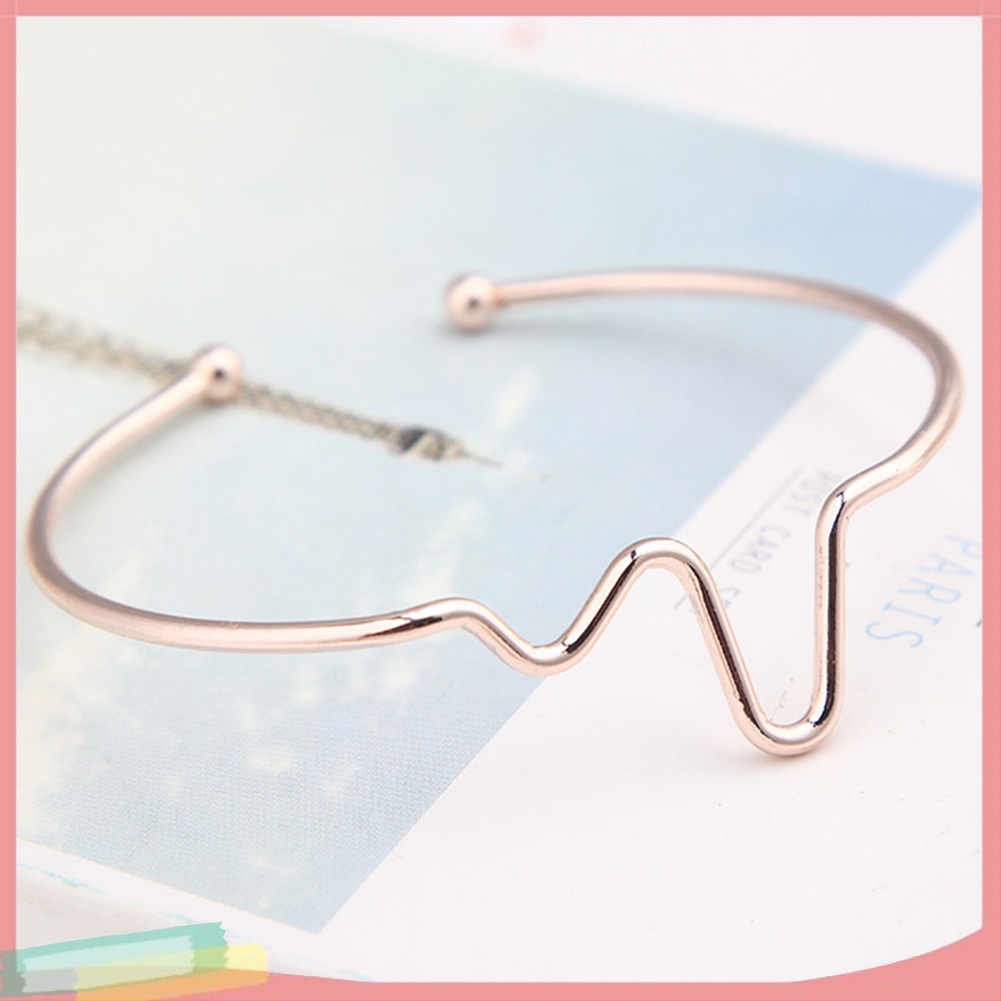 Vòng tay hở mạ bạc trang trí hình nhịp tim thời trang cho nữ