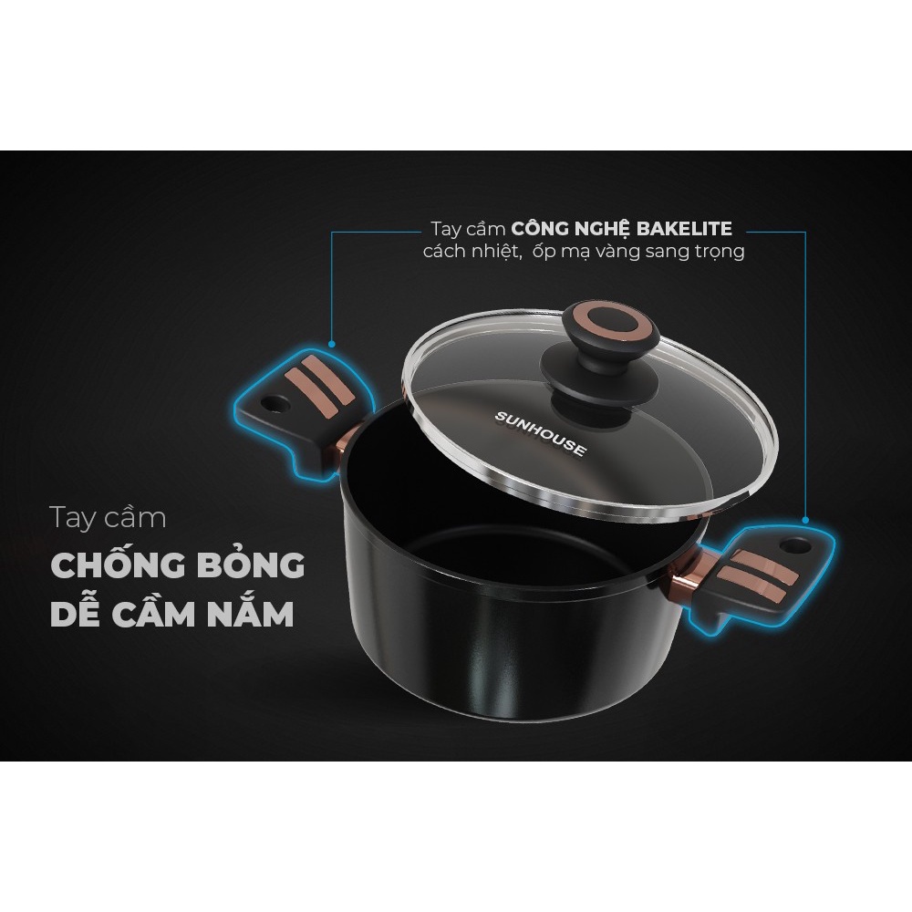 Bộ Nồi Chảo Chống Dính Ultra Titanium Sunhouse ST2204B Sử Dụng Được Trên Mọi Loại Bếp