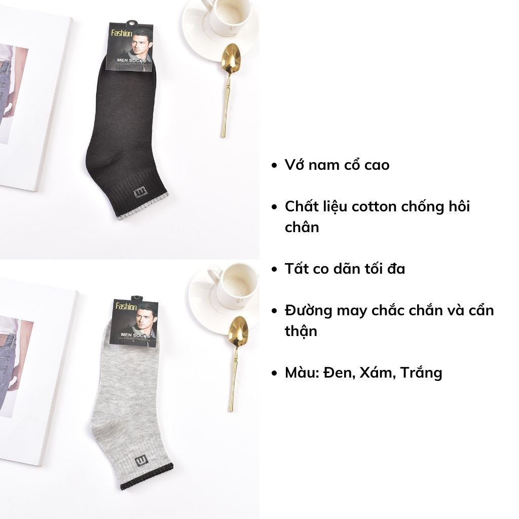 Vớ nam cổ trung cao cấp chống hôi chân, Tất nam chất liệu cotton thấm hút mồ hôi thoáng mát mềm mịn LANIXA T3480