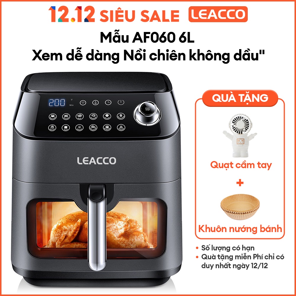 Nồi chiên không dầu LEACCO AF060/ AF060W 12 chế độ cài đặt tráng gốm chiên nhanh dễ theo dõi đồ ăn 6L