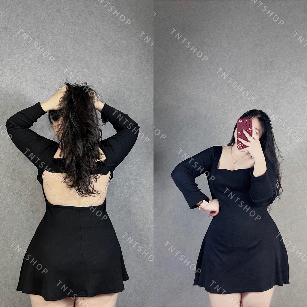 ĐẦM TAY DÀI HỞ LƯNG PHỐI XÍCH  [TNT SHOP BIGSIZE 60KG 90KG]