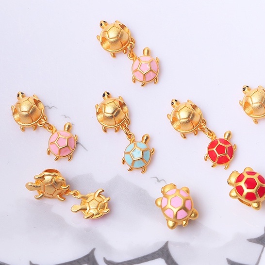 Hạt Xỏ Màu Vàng Cát Xanh Lam Hình Rùa Bafanglai Tiền Áo Giáp Vòng Tay Hạt Xỏ Dây Chuyền Thế Giới Fuji