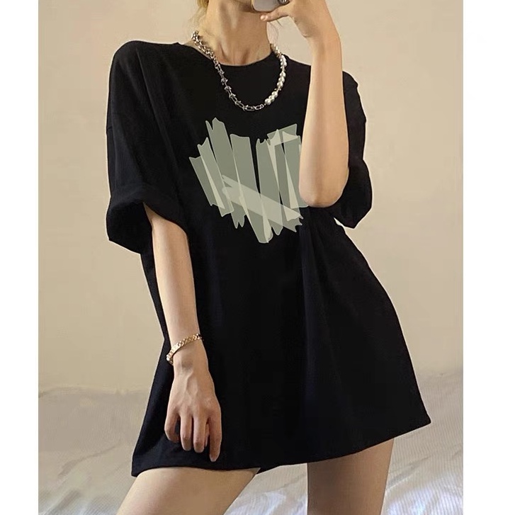 QKOOLE Áo thun  tay ngắn in chữ phong cách Hàn Quốc cho nữ