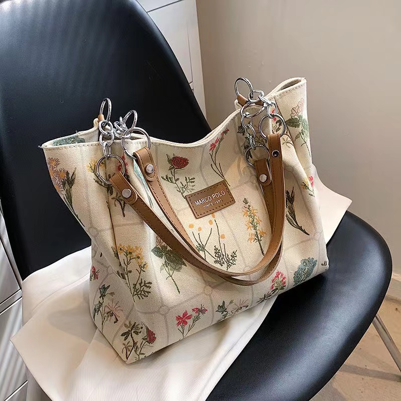 Mischa Túi tote Đeo Vai Bằng Vải canvas Sức Chứa Lớn In Họa Tiết Thời Trang Dễ Phối Đồ Cho Học Sinh