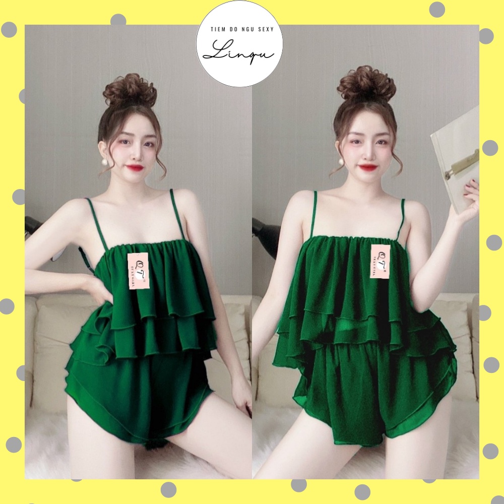 Đồ ngủ sexy đồ ngủ 2 dây gợi cảm chất chiffon mềm mát may hai lớp  freesize dưới 55kg - linqustore