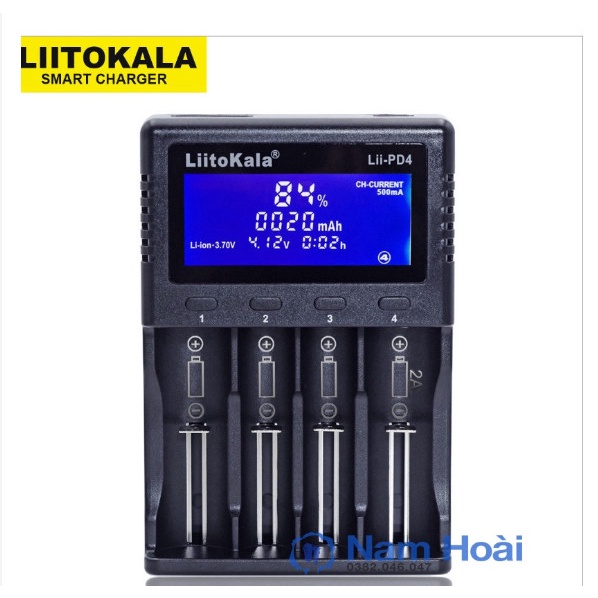 Bộ Sạc Pin LiitoKala Lii-PD4 sạc thông minh pin AA, AAA, 18650, 26650, 21700 Hàng chính hãng
