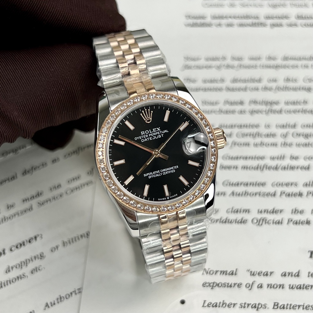 Đồng hồ nữ Rolex Date Just DemiGold 32mm máy ETA Calibre 3235 28800mph, viền + dây demi mạ vàng 18k