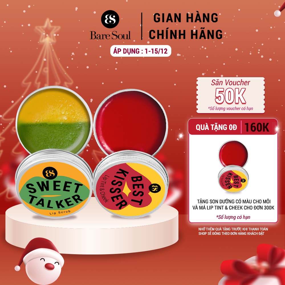 Combo son dưỡng có màu BareSoul Best Kisser Lip Tint & Cheek 10g + Son tẩy tế bào chết Sweet Talker Lip Scrub 20g