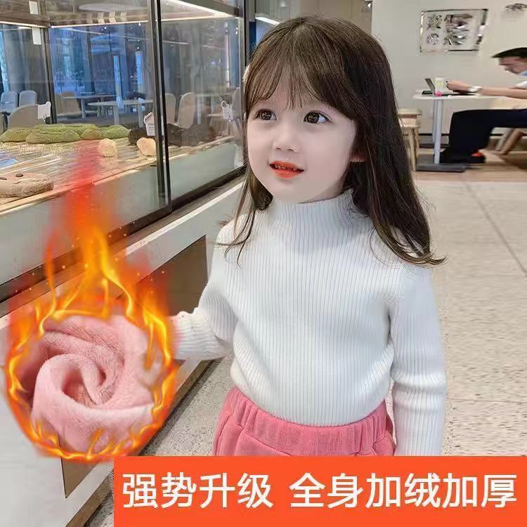 * * O len tr em * Áo Nhung Lông Cừu Dày Lót Lông Cừu Cổ Lọ Phong Cách Phương Tây Hợp Mùa Thu Đông Cho Bé Gái