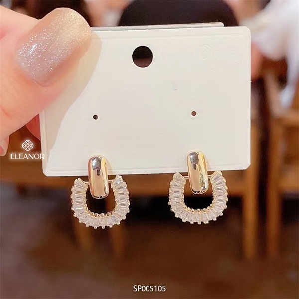 Bông tai nữ Eleanor Accessories chữ U viền đính đá phụ kiện trang sức sang chảnh độc đáo
