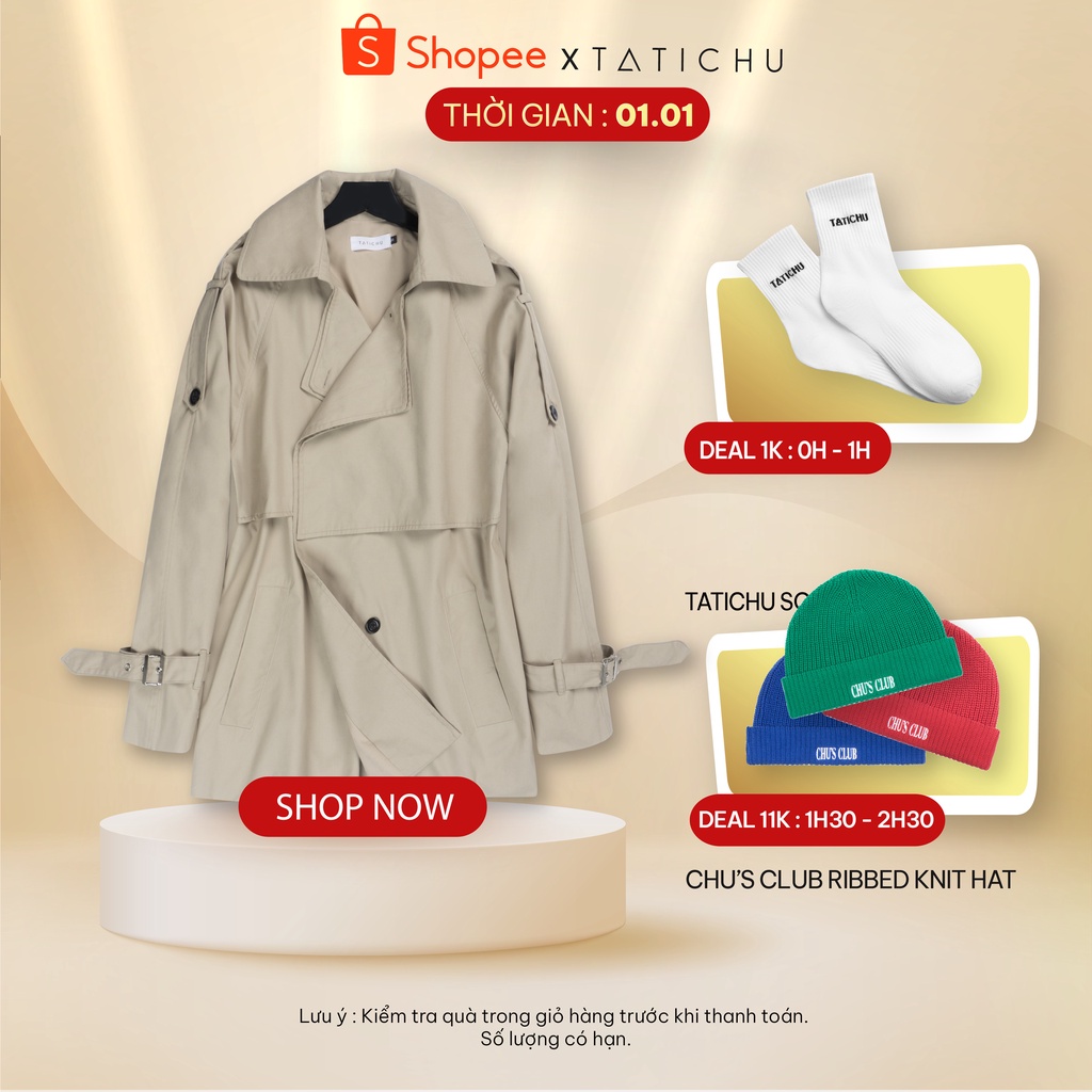 TATICHU - Áo khoác kaki kèm dây lưng - Short Trench Coat