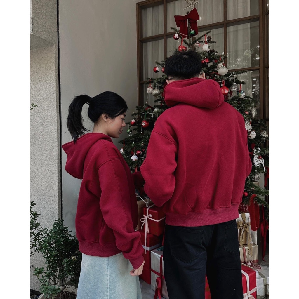 Áo Hoodie Drill Boxy Gucoon  Red, Áo Hoodie nỉ Unisex nam nữ dày dặn đứng form màu Đỏ