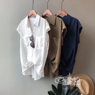 Áo sơ mi nữ tay ngắn Hàn Quốc chất liệu đũi tơ mềm mát form rộng thoải mái Thu Hà SMH.33