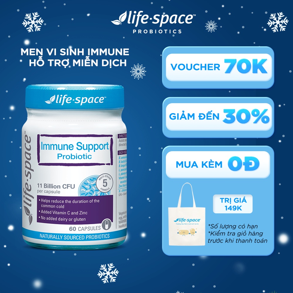 Tặng túi vải 149k - Men vi sinh Life Space Adult Immune Support Probiotic tăng cường hệ miễn dịch cho người lớn 60 viên