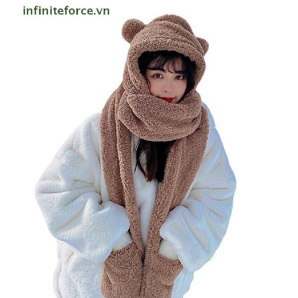 1 Khăn Choàng Mũ Tai Gấu 3 Trong 1 Giữ Ấm Mùa Đông Cho Nữ