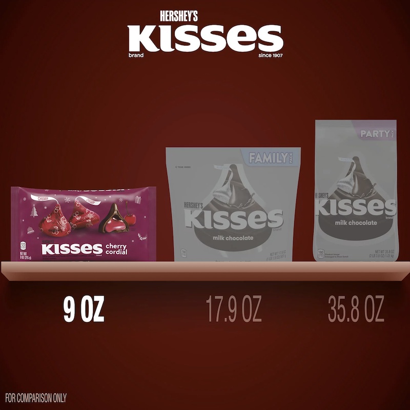 TÚI 255g SOCOLA SỮA - KEM CHERRY Hershey's Kisses Milk Chocolate Filled with Cherry Cordial Creme Candy, Christmas (9 oz