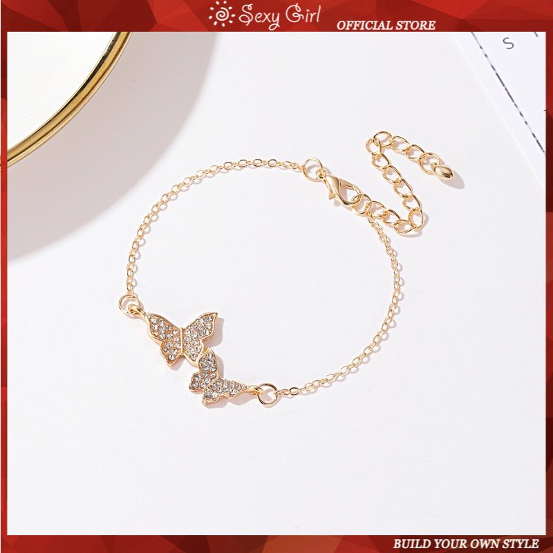 Vòng Tay Hai Lớp Đính Đá Hình Bướm Lấp Lánh Thời Trang Hàn Quốc Quyến Rũ Cho Nữ