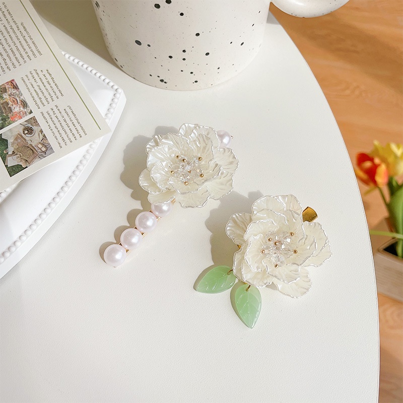 Kẹp Tóc Hình Hoa Chi Trà Đính Ngọc Trai Nhân Tạo Phong Cách Pháp Thời Trang Tinh Tế Cho Nữ
