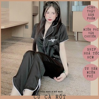 Pijama bộ mặc nhà lụa satin viền túi nơ