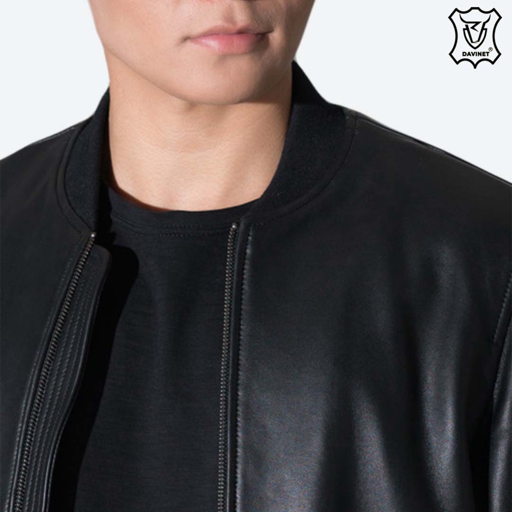Áo Khoác Da Xịn Bomber DAVINET Am23-03, Da Xịn, Siêu Bền, Mềm Nhẹ, Bảo Hành 5 Năm