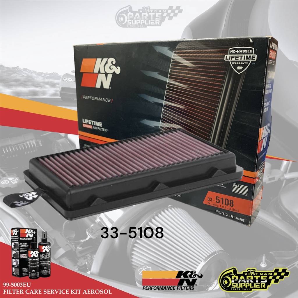 Lọc gió động cơ K&N 33-5108 Hyundai Santafe 2.5 Gas 21-22..., Kia Carnival 3.3 Gas 22, Sorento 21,..