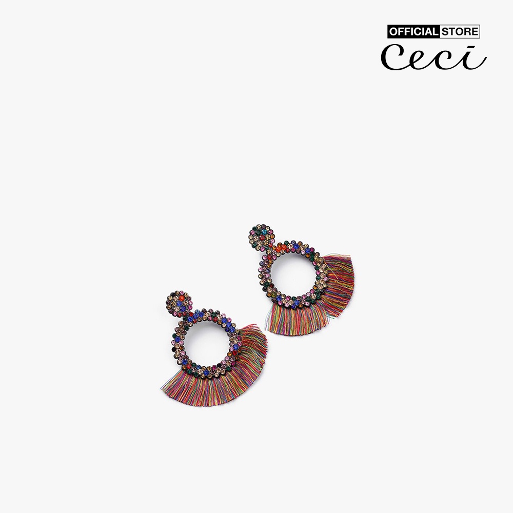 CECI - Khuyên tai nữ dáng tròn đính đá phối tua rua thời trang CC1-02000151-24