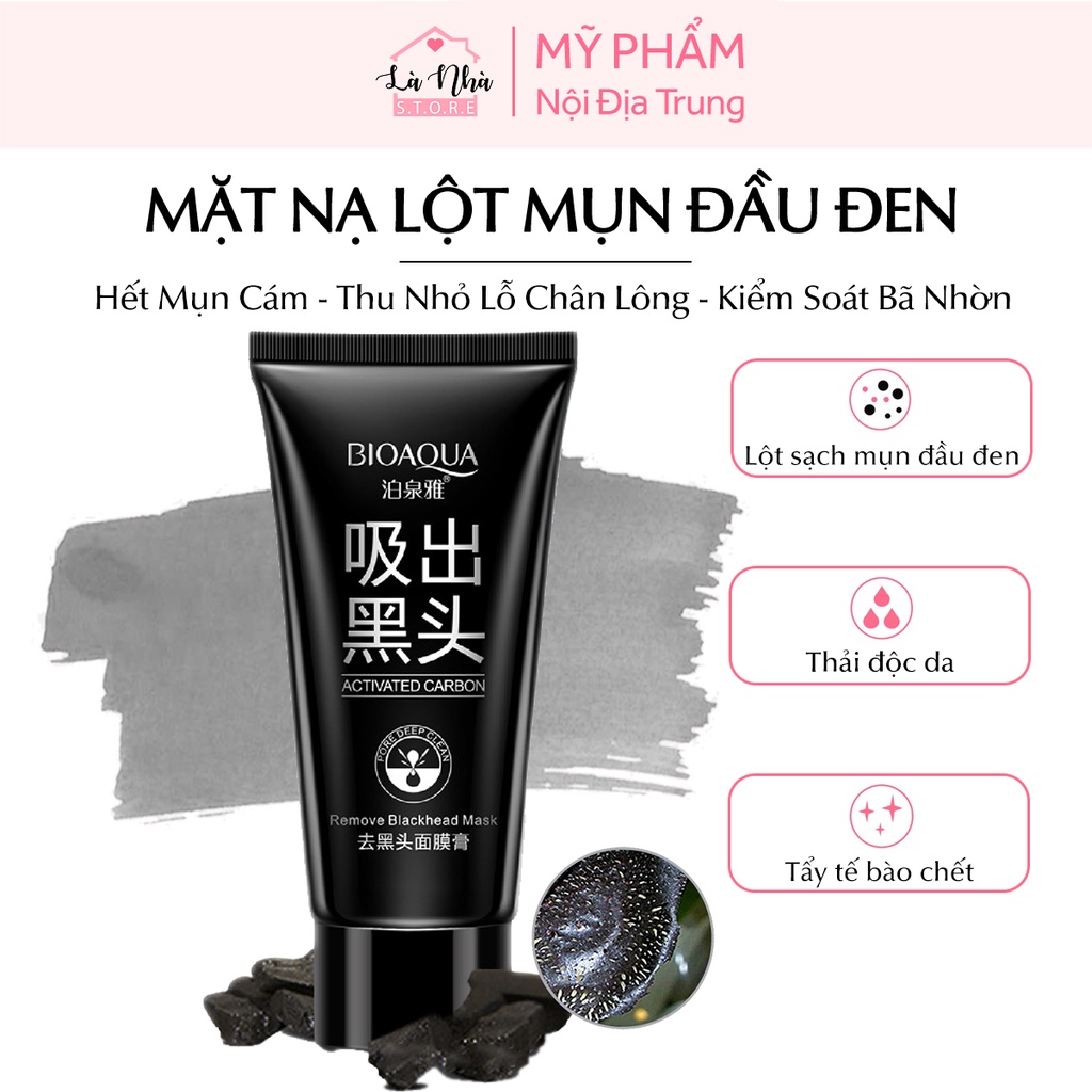 Mặt nạ lột mụn đầu đen Bioaqua 60g, tuýp gel hút mụn mũi, lấy mụn cám than tre hoạt tính làm sạch, thu nhỏ lỗ chân lông.