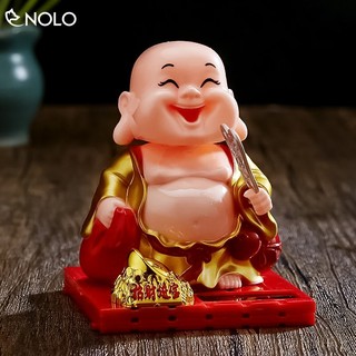 Tượng Phật Di Lặc Chú Tiểu Đầu Lắc Lư Tay Gõ Mõ Dùng Năng Lượng Mặt Trời Giúp Mang Lại Sung Túc Hạnh Phúc