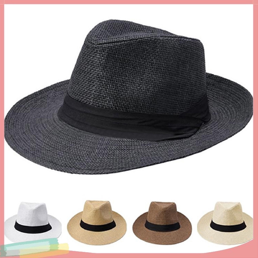 Mũ rộng vành màu trơn chất liệu rơm thời trang cho nam và nữ