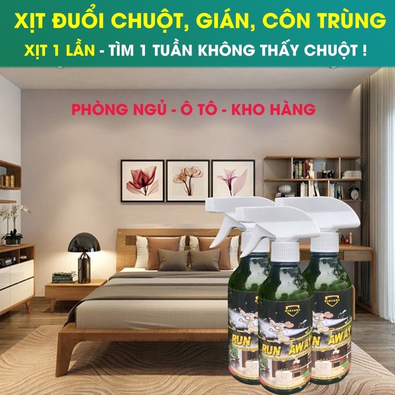 Combo 5 Chai Xịt đuổi chuột, thảo mộc Run Away không mùi, an toàn 300ml