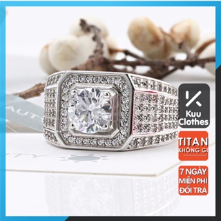 Nhẫn nam nữ đính đá Unisex màu bạc Thời trang Kuu Clothes chất liệu Titan đẹp đơn giản - Nhẫn Cuban Đá