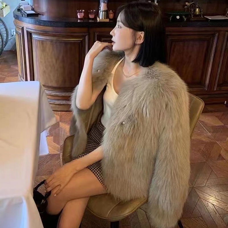 [S N ph m m i] Áo Khoác Lông Cáo Dệt Ngắn Phong Cách Mới Cho Nữ