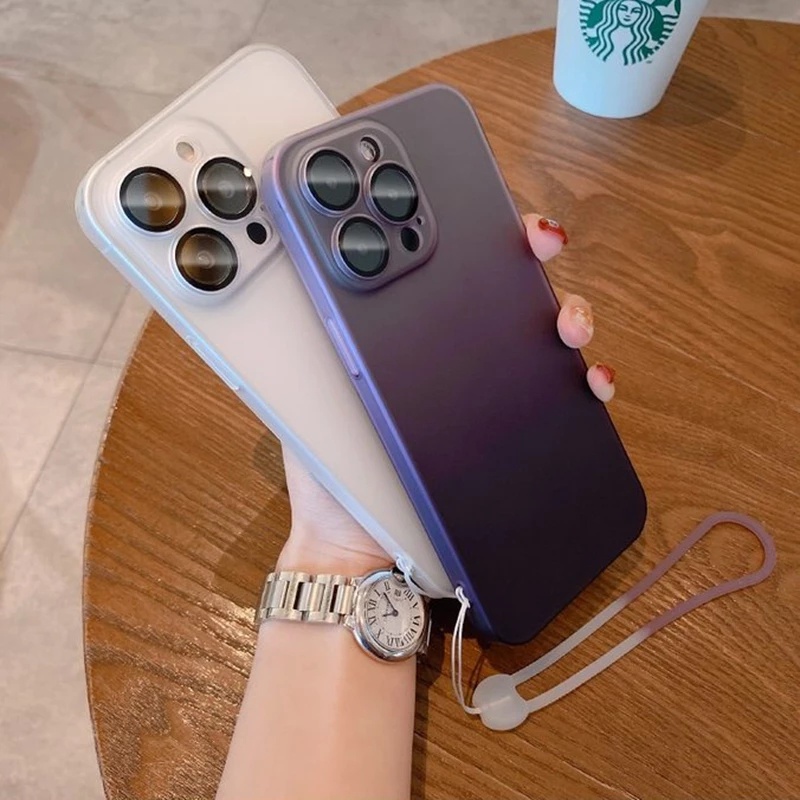 Ốp Điện Thoại Cứng Màu Gradient Mờ Chống Sốc Kèm Dây Đeo Cho iPhone 14 Pro 13 12 Pro Max 14 Plus 13 12
