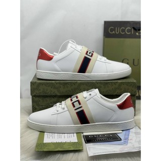 Giày thể thao sneaker gucci đoàn văn hậu, gucci ace chun ngang gót đỏ bản cao cấp nam nữ ảnh thật tự chụp