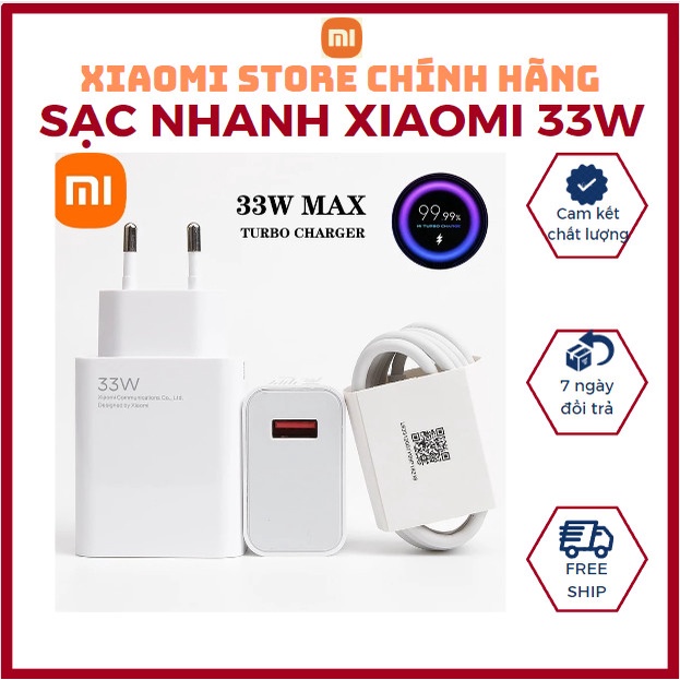 Sạc Xiaomi 33W, Sạc Nhanh Xiaomi 33W, Bộ Sạc Nhanh Xiaomi 33W Chính Hãng - Mi Charge Turbo 33W Siêu nhanh - Bảo Hành 6T