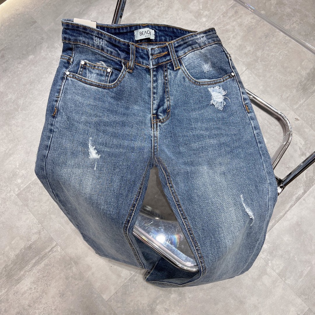 Quần Jean Dài Nam Siêu Cấp Xanh Rách Nhẹ BEACON DENIM Form Slim Fit Mã JDSC714