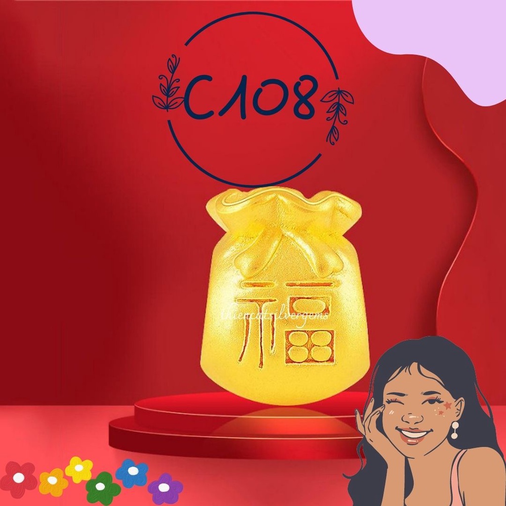 C108 Charm túi tiền xỏ khoen Bạc thật nguyên chất Thiên Cát