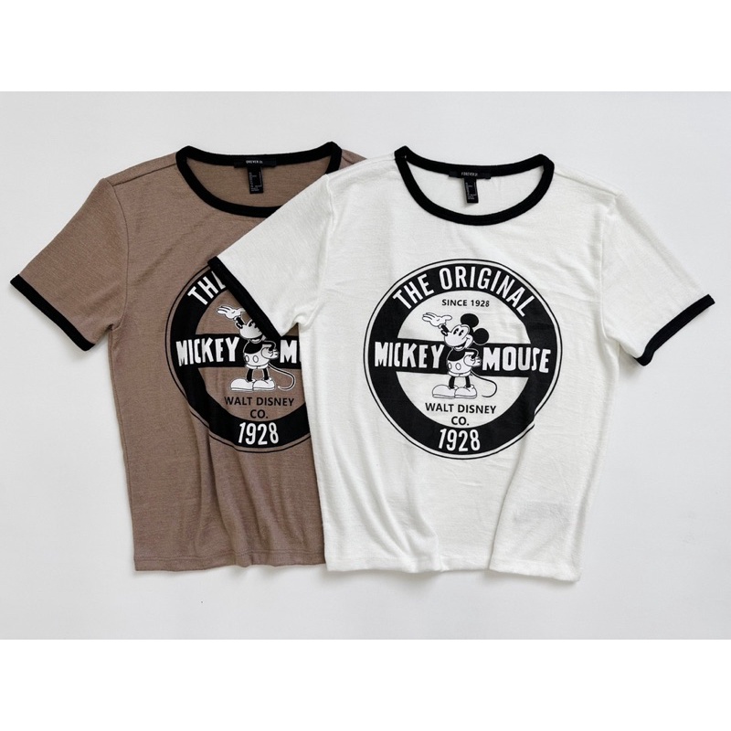 Áo thun dệt mềm tay ngắn viền cổ in mickey vnxk