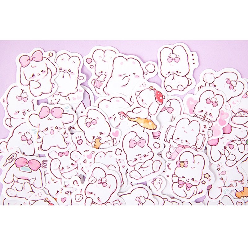 Hộp 46 Miếng Dán Trang Trí Sổ Tay diy Hình Thỏ Pupu Dễ Thương