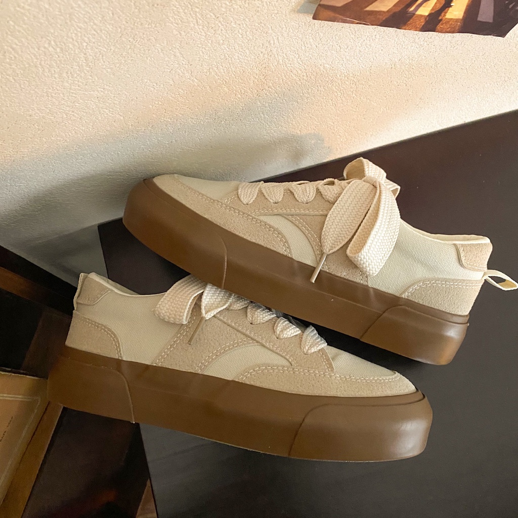 2023 Giày Vải Canvas Đế Dày Màu Trắng Phong Cách Thời Trang Mới Dành Cho Nữ