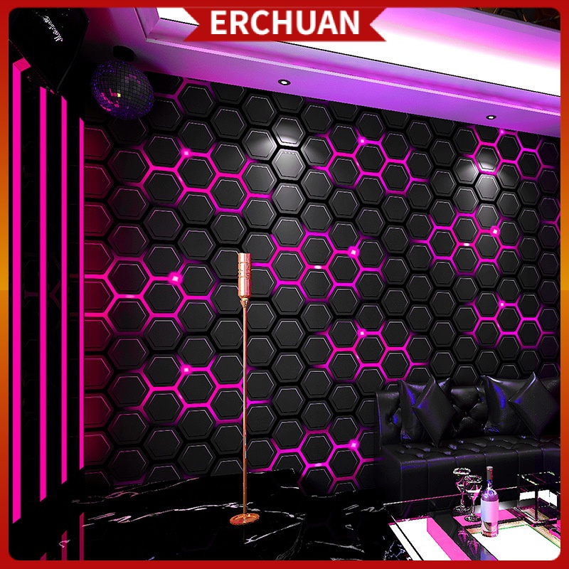 Giấy Dán Tường Họa Tiết Quán Cà Phê Karaoke 3D Phản Quang Độc Đáo