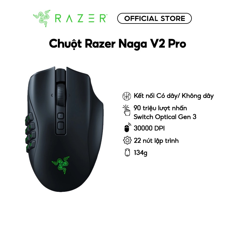 Chuột Gaming không dây Razer Naga V2 Pro | Không dây | 90 Triệu lần nhấn | 30000 DPI | 22 nút lập trình | 134g