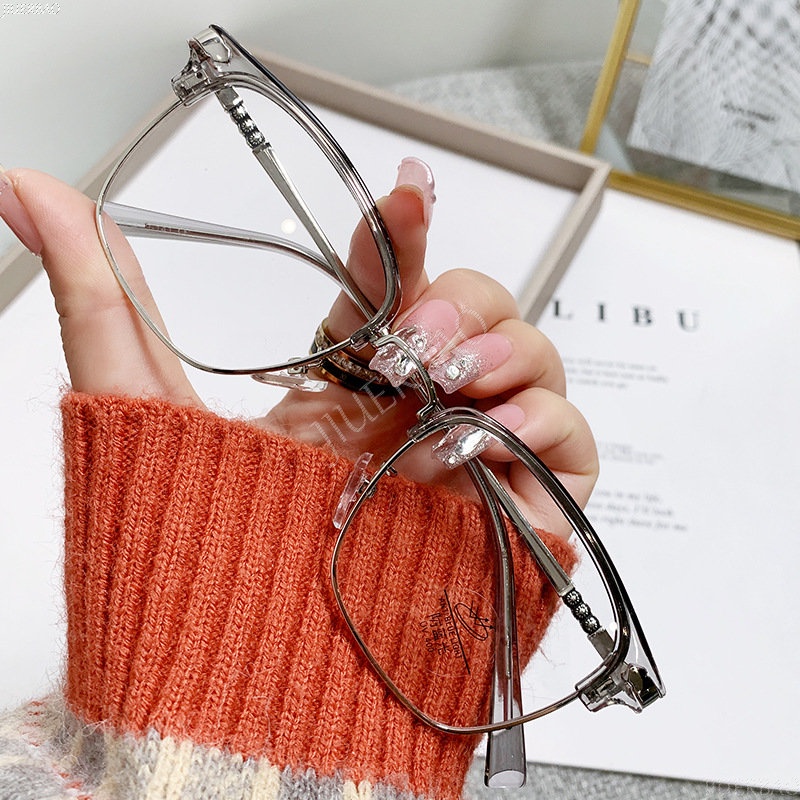 Mắt Kính Nửa Gọng Kim Loại Chống Bức Xạ Phong Cách Cổ Điển Mới
