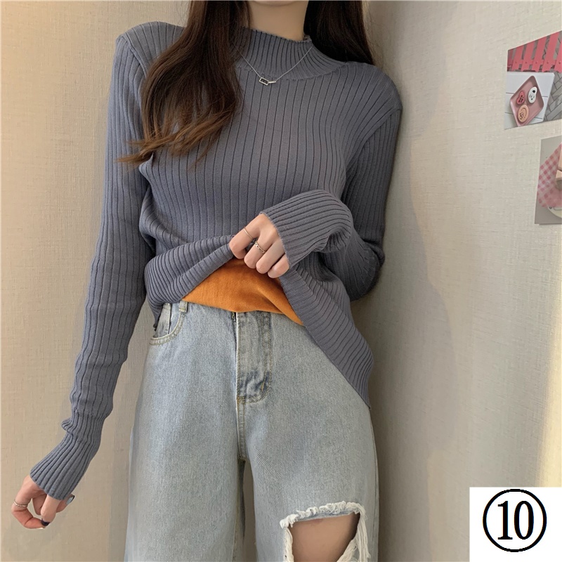 Áo Sweater Cổ Lọ Lót Lông Cừu Dày Màu Đen Phong Cách Phương Tây Thời Trang Mùa Đông Cho Nữ