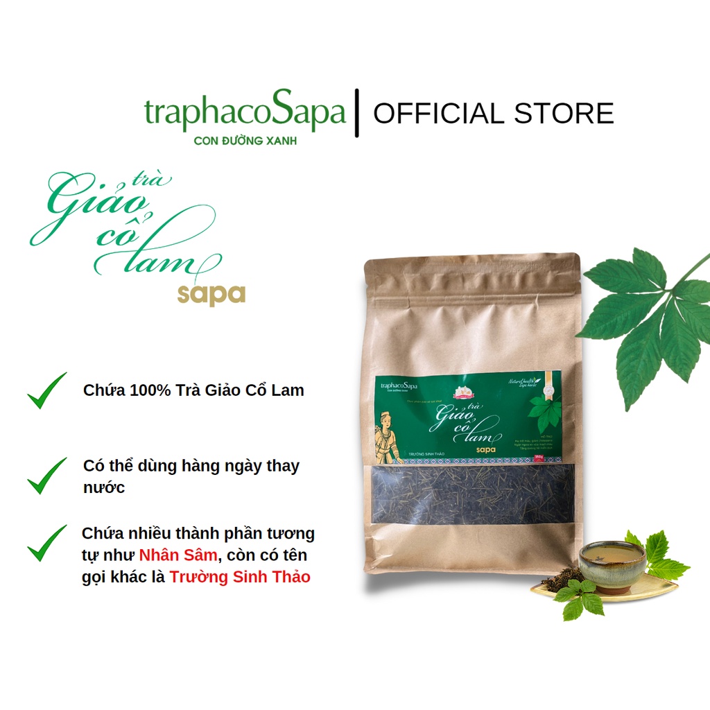 Trà thảo dược TRAPHACOSAPA Trà Giảo Cổ Lam Sapa Loại 5 Lá 350gram OCOP 3 Sao