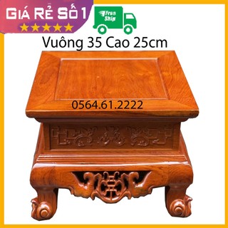 Đôn vuông phòng khách kỷ chiện hoa lá tây gỗ hương ta 35 cao 25cm